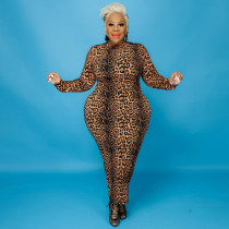 Plus Size Printed Long Sleeve Slim Maxi Dress OSIF-21401
