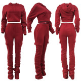 Solid Fleece Hoodie Top Pile Pants Casual Two Piece Sets AL-269