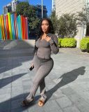 Solid Turndown Collar Long Sleeve Two Piece Sets DAI-8371