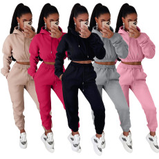 Solid Fleece Hoodies Pants Casual Two Piece Sets MIL-L279
