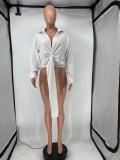Solid Sexy Long Sleeve Deep V Neck Blouse Top SMD-82085