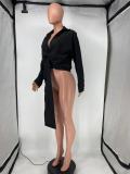Solid Sexy Long Sleeve Deep V Neck Blouse Top SMD-82085