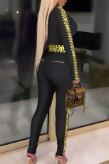 Letter Print Patchwork Zipper Sashes Jumpsuit ZSD-0500