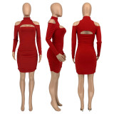 Sexy Off Shoulder Hollow Long Sleeve Mini Dress GLF-10072