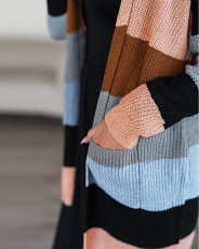 Colorful Striped Knitted Full Sleeve Cardigan Coat FSXF-F330