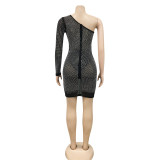 Sexy Hot Drilling Mesh One Shoulder Nigh Club Dress BY-5335