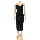 Sexy Sequins Spaghetti Strap Split Club Dress BY-5387
