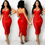 Sexy Sequins Spaghetti Strap Split Club Dress BY-5387