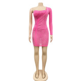 Sexy Hot Drilling Mesh One Shoulder Nigh Club Dress BY-5335
