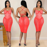 Sexy Hot Drilling Cross Strap Night Club Dress (Without Underpants) BY-5313