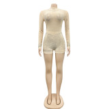 Sexy Hot Drilling See Through Long Sleeve Romper (With Underpants)BY-5165