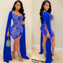 Sexy Hor Drilling Cloak Sleeve Club Dress BY-5332