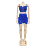 Sexy Hot Drilling Mesh Cami Top Mini Skirt 2 Piece Sets BY-5260