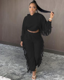 Solid Tassel Hooded Casual Two Piece Pants Set BS-1298