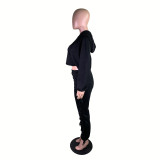 Solid Tassel Hooded Casual Two Piece Pants Set BS-1298