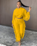 Solid Tassel Hooded Casual Two Piece Pants Set BS-1298