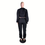 Solid Tassel Hooded Casual Two Piece Pants Set BS-1298