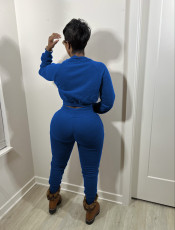 Solid Fleece Zipper Long Sleeve 2 Piece Sets WY-6871