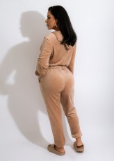 Velvet Hooded Drawstring Zipper Jumpsuit OSM-6131