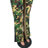 Camo Print Patchwork Flare Pants YH-5246