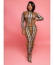 Plaid Print Long Sleeve Two Piece Pants Set LSD-81084