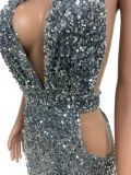 Sexy Sequins Deep V Neck Halter Hollow Club Dress LSD-81075