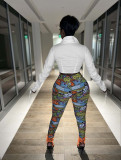 Sexy Long Sleeve Top+Printed Pants Two Piece Sets FENF-197