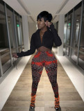Sexy Long Sleeve Top+Printed Pants Two Piece Sets FENF-197
