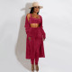 Knitted Long Cloak+Tank Top+Pants 3 Piece Sets MDF-5274