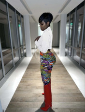 Sexy Long Sleeve Top+Printed Pants Two Piece Sets FENF-197