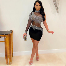 Sexy Hot Drilling See Through Long Sleeve Club Dress LSD-81072