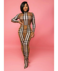 Plaid Print Long Sleeve Two Piece Pants Set LSD-81084
