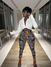 Sexy Long Sleeve Top+Printed Pants Two Piece Sets FENF-197