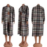 Plaid Full Sleeve Split Casual Long Coat CY-6560