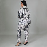 Plus Size Casual Printed Shirt Top And Pants 2 Piece Sets NNWF-7395