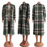 Plaid Full Sleeve Split Casual Long Coat CY-6560