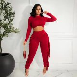 Solid Long Sleeve Tassel Pants Two Piece Sets OYF-8287
