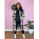 Plaid Full Sleeve Split Casual Long Coat CY-6560