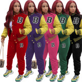 Casual Letter Baseball Jacket And Pants Two Piece Sets YH-5244