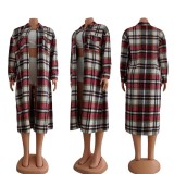 Plaid Full Sleeve Split Casual Long Coat CY-6560