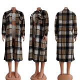 Plaid Full Sleeve Split Casual Long Coat CY-6560