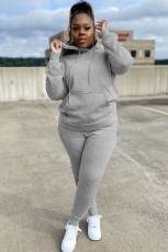Plus Size Fleece Solid Hooded Two Piece Sets YS-8839
