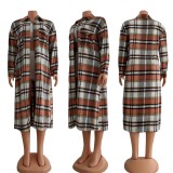 Plaid Full Sleeve Split Casual Long Coat CY-6560