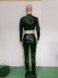 PU Leather Long Sleeve Sexy 2 Piece Pants Set BN-9311