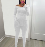 Solid Long Sleeve Split Top And Pants 2 Piece Sets BN-9308