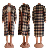 Plaid Full Sleeve Split Casual Long Coat CY-6560