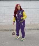 Casual Letter Baseball Jacket And Pants Two Piece Sets YH-5244