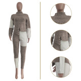 Contrast Color Knitted Sweater Slim 2 Piece Pants Set TR-1189