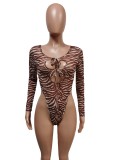 Sexy Mesh Printed Long Sleeve Bodysuit+Pants 2 Piece Sets MEM-88406