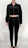 Solid Zipper Coat And Pants Two Piece Sets XMY-9333